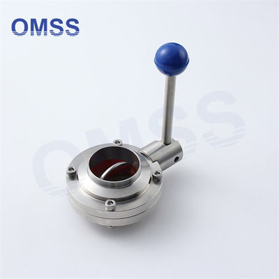 Válvula de borboleta sanitária 3A SMS DIN de qualidade alimentar SS304/316L Manual de solda com alça de puxa